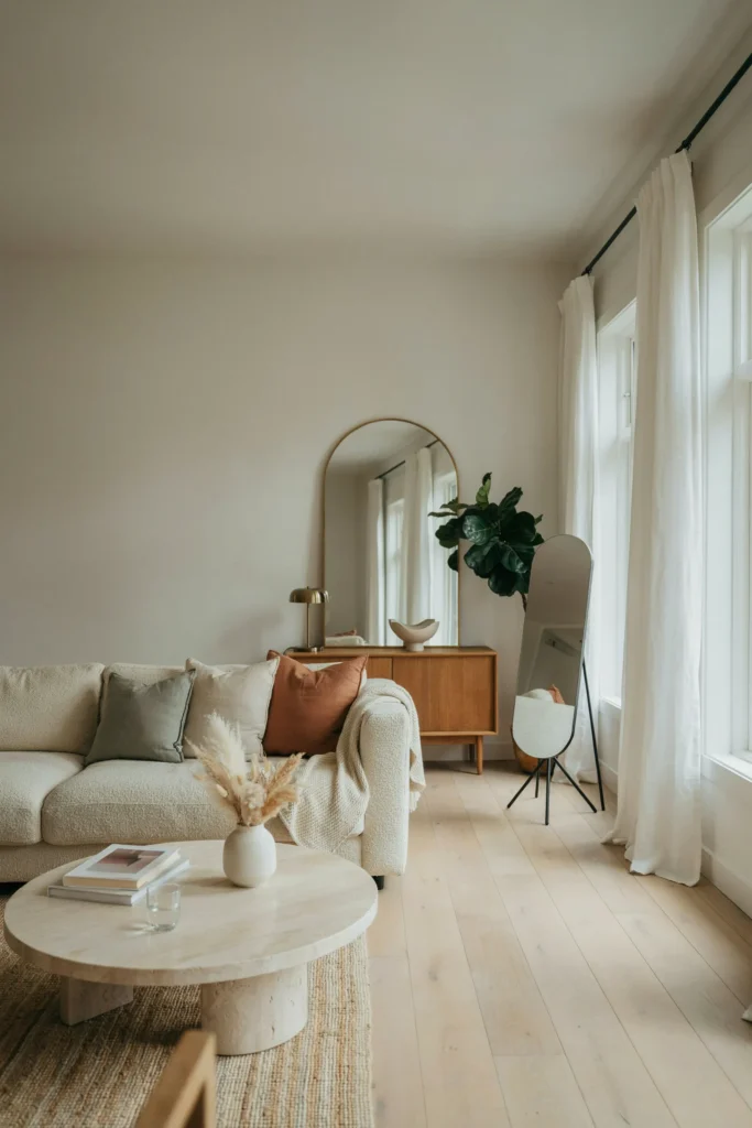 Apartment Living Room with Large Mirrors