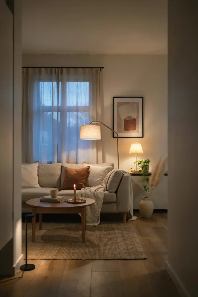 Apartment Living Room with Warm Ambient Lighting