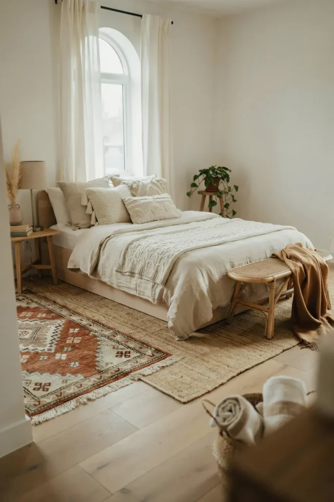 Bedroom with Layered Area Rugs
