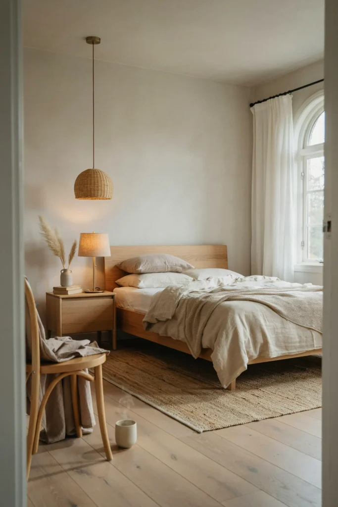 Bedroom with Light Wood Furniture