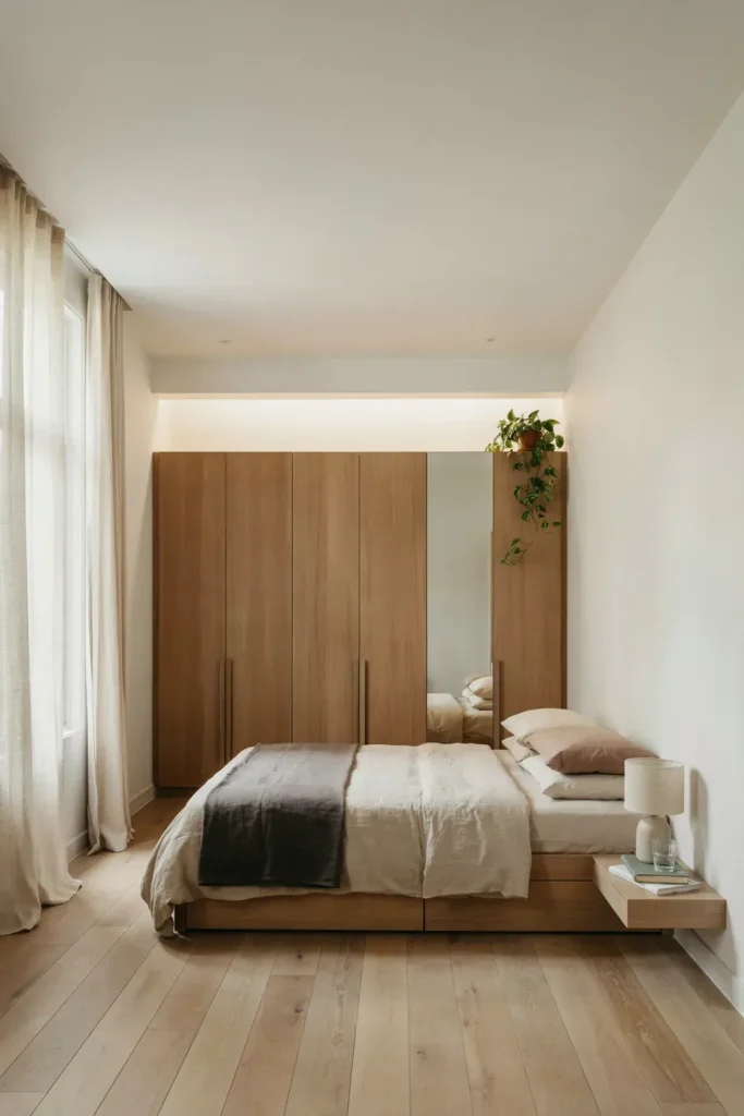 Compact Bedroom with Built-In Wardrobes