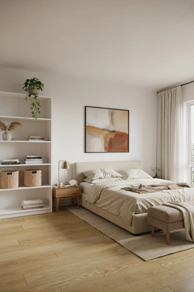 Compact Bedroom with Open Shelving