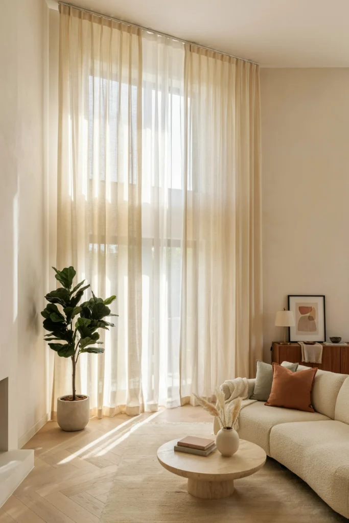 Compact Living Room with Floor-to-Ceiling Curtains