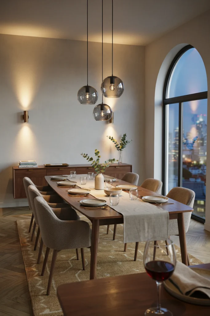 Contemporary Dining Room with Layered Lighting