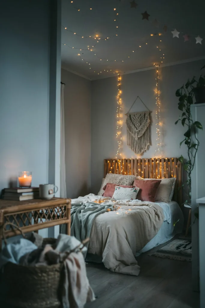 Cozy Fairy Light Bedroom Setup
