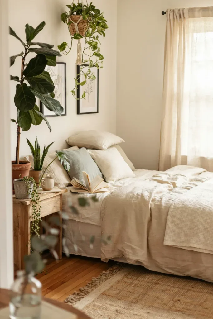 Cozy Guest Bedroom with Indoor Plants
