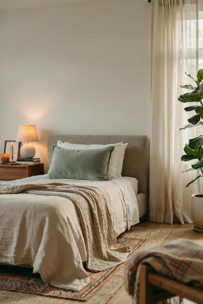 Cozy Guest Room with Layered Textiles