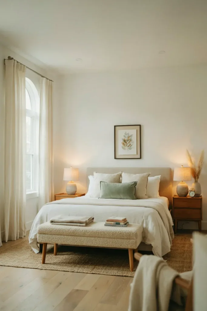 Cozy Guest Room with a Bench Seating Area