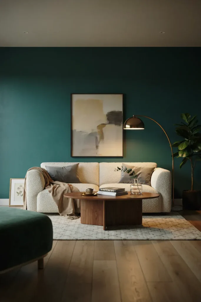 Dark Teal Living Room Feature Wall