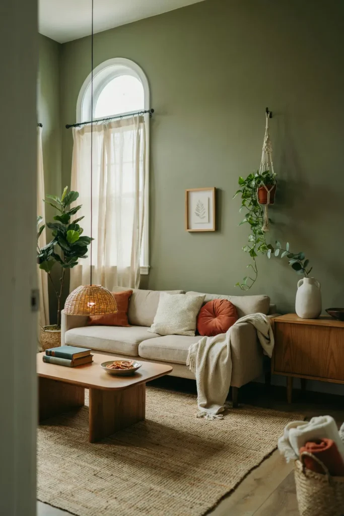 Earthy Olive Green Wall Design