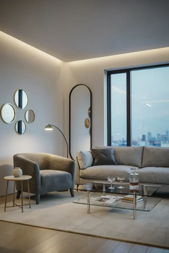 Elegant Gray Living Room with Glass Elements