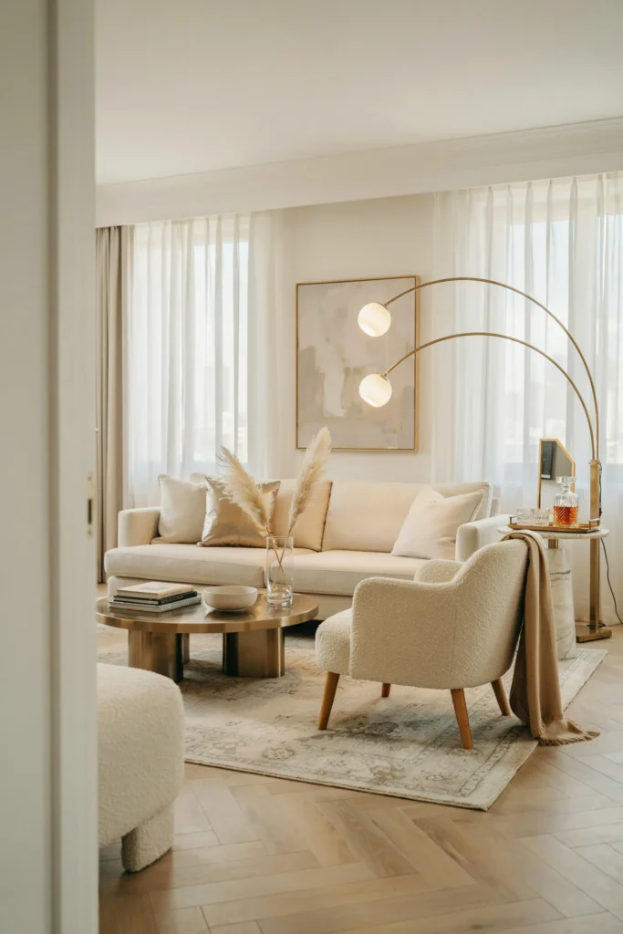 Elegant White Living Room with Gold Accents