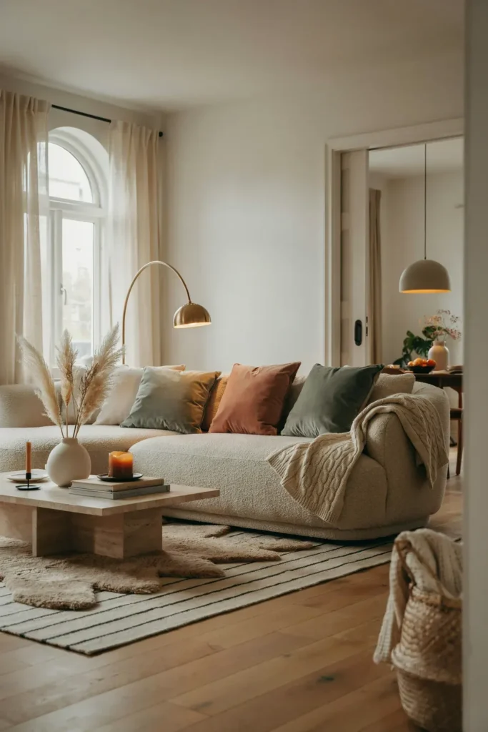 Gray Living Room with Layered Textiles
