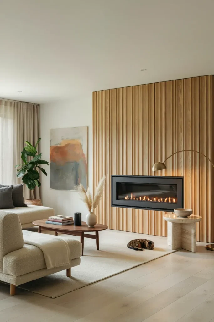 Gray Living Room with Modern Fireplace