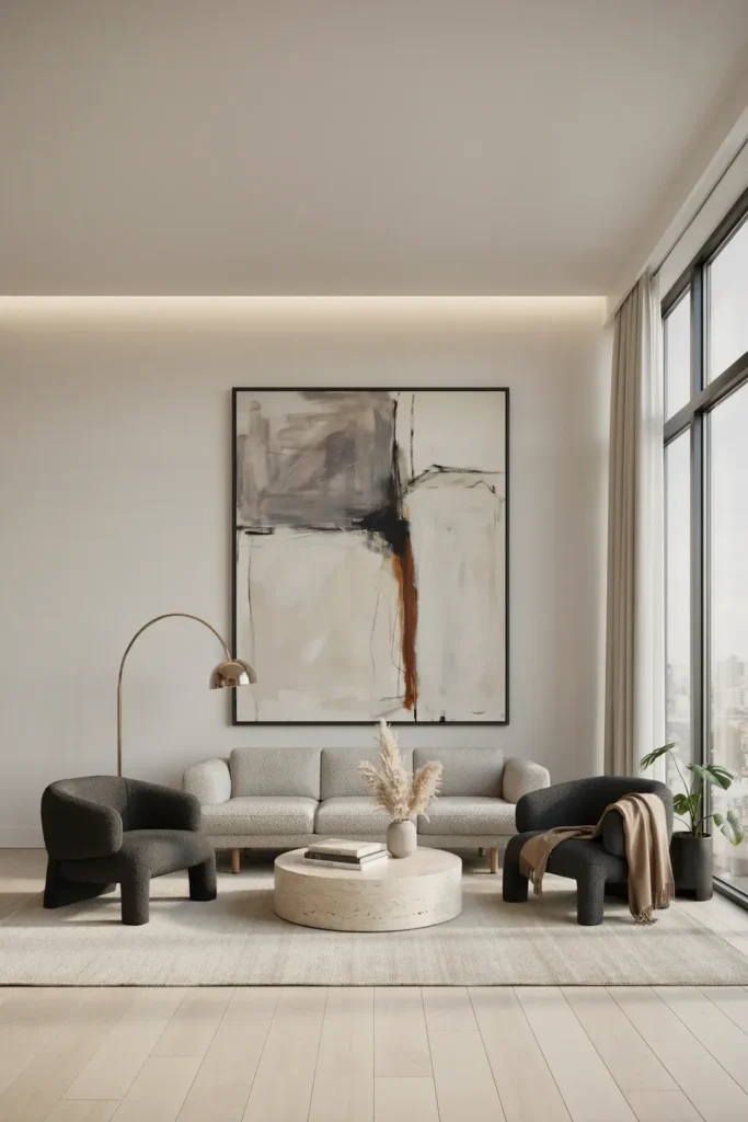 Gray Living Room with Oversized Artwork