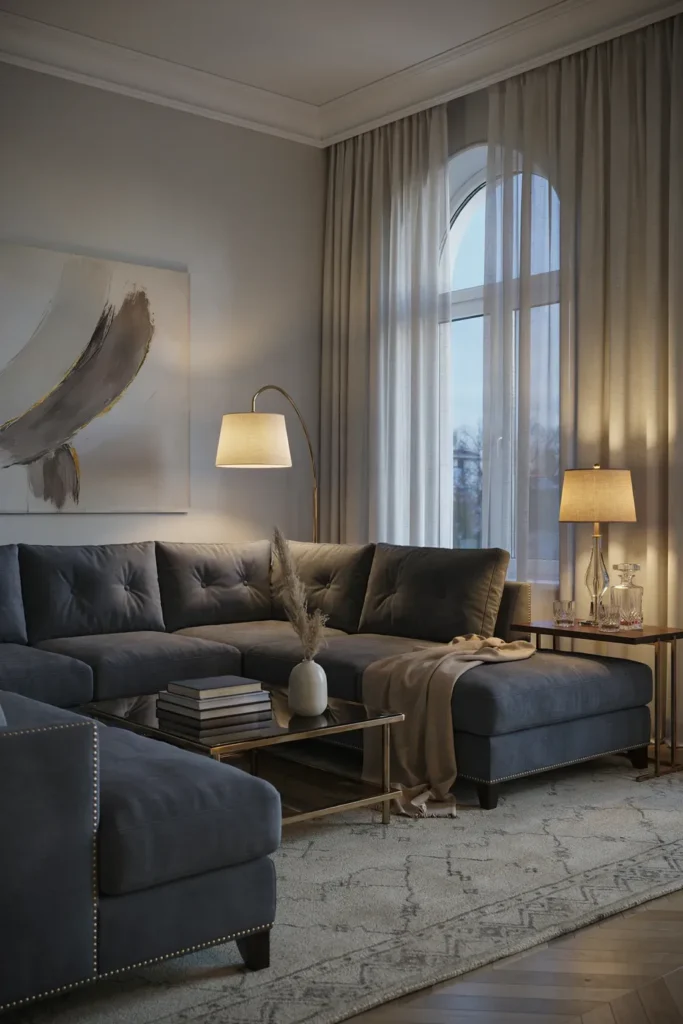 Gray Living Room with Velvet Furniture