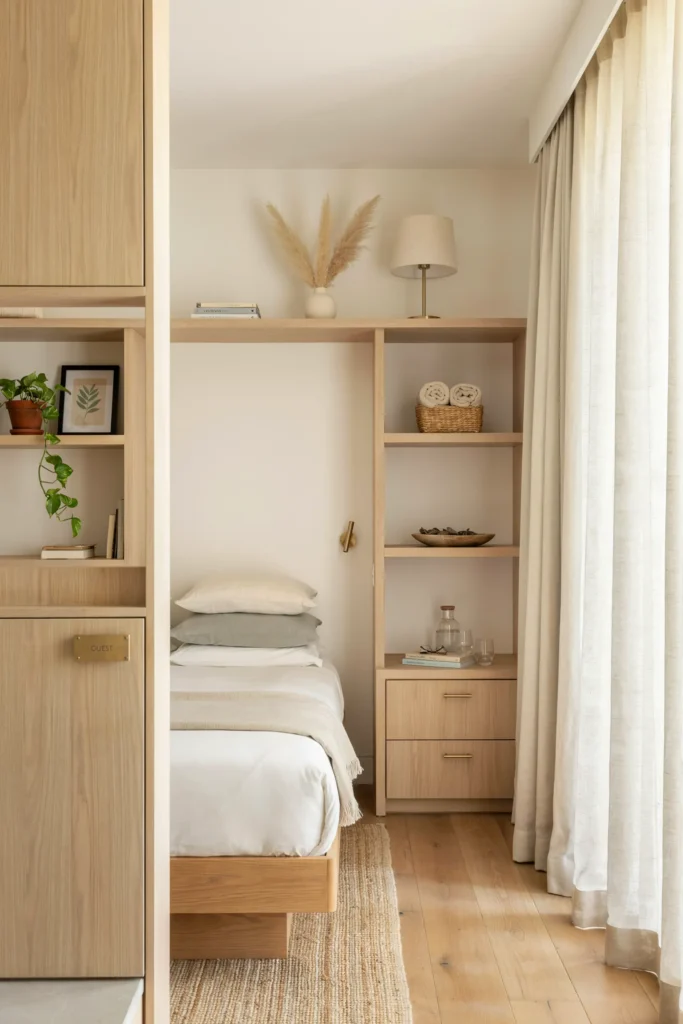 Guest Room with Built-In Shelving