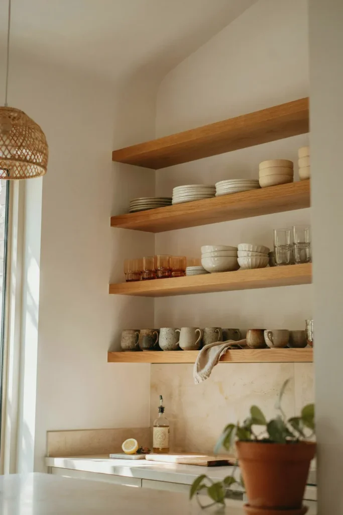 Kitchen with Open Wooden Shelving