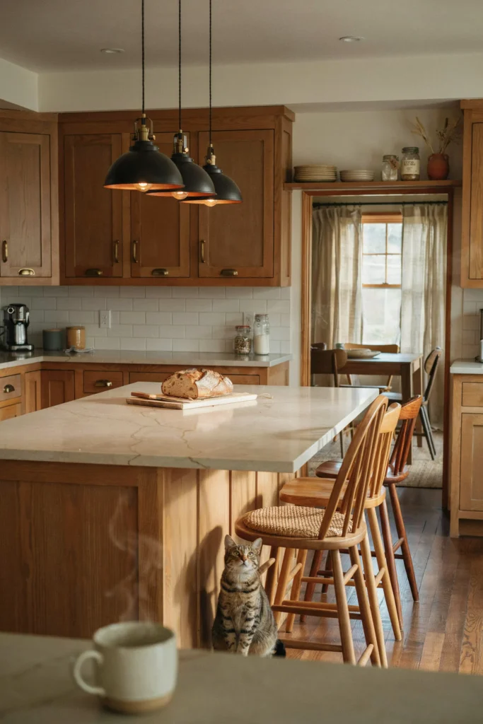 Kitchen with Wooden Counter Stools