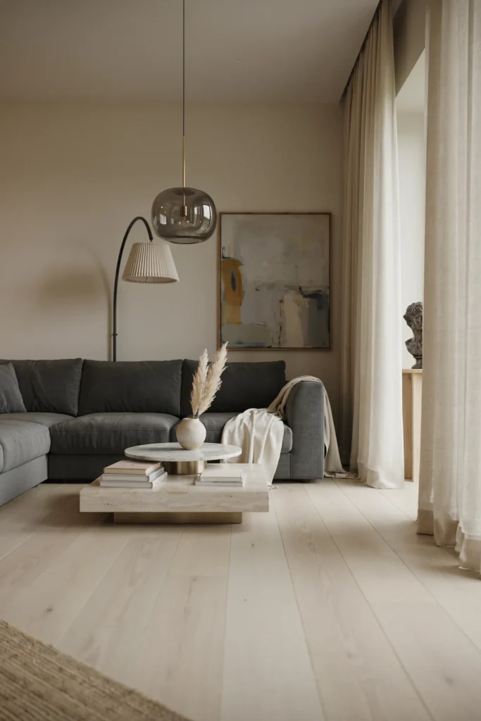 Luxury Gray Living Room with Marble Accents