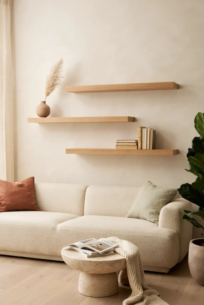 Modern Apartment Living Room with Floating Shelves
