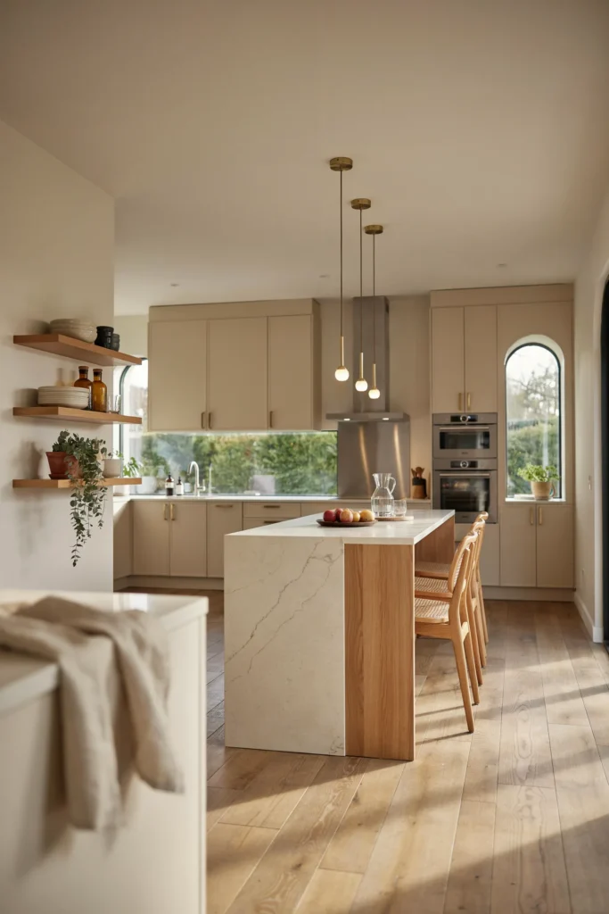 Modern Cozy Kitchen with Beige Cabinets