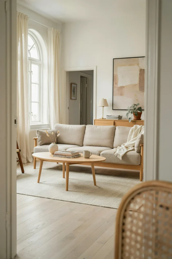 Modern Living Room with Light Wood Accents