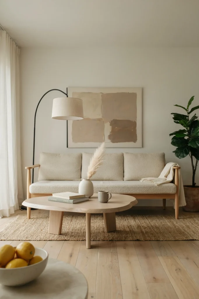 Modern Minimalist Living Room with Light Wood Accents