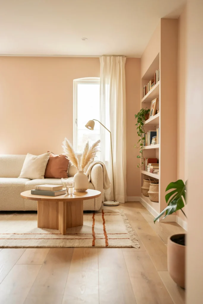 Muted Peach Living Room Paint Idea
