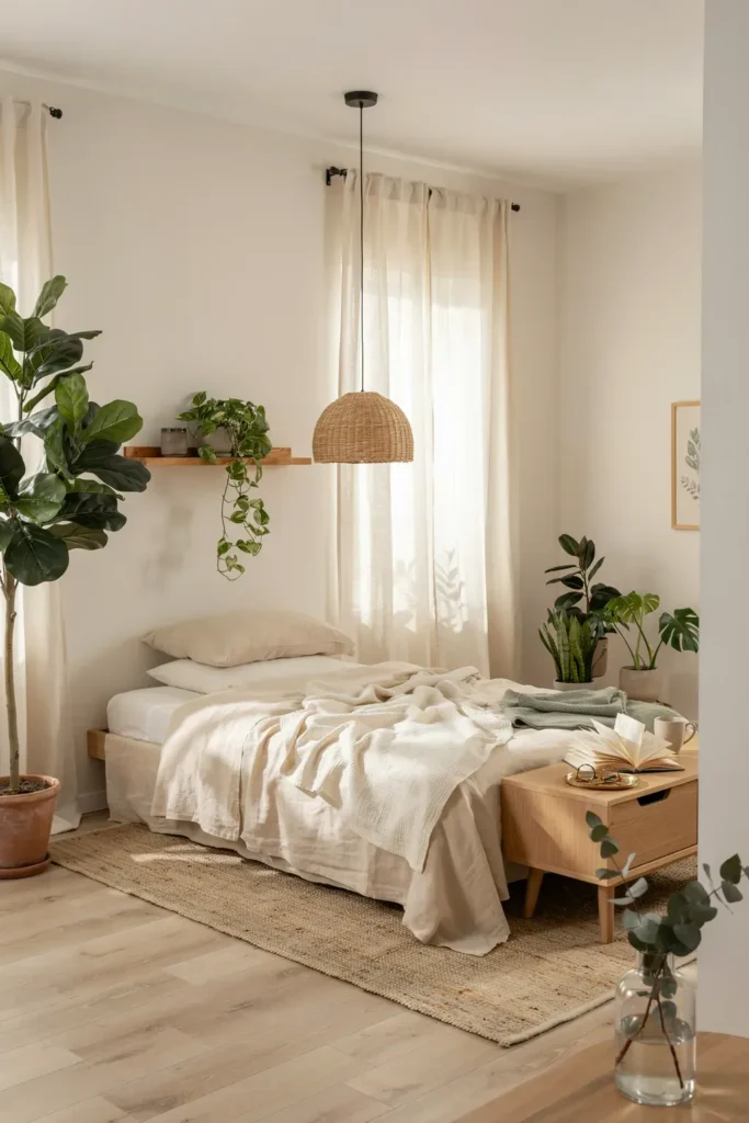 Neutral Bedroom Featuring Indoor Plants