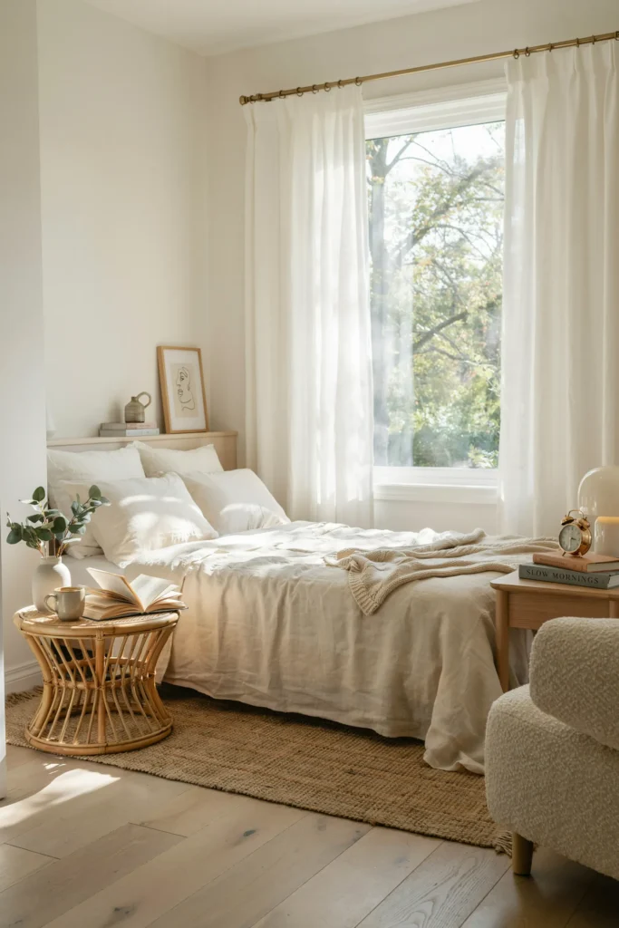 Neutral Bedroom with Sheer Curtains