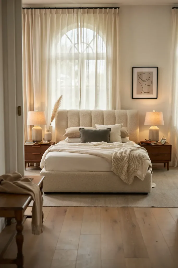 Neutral Bedroom with Upholstered Headboard