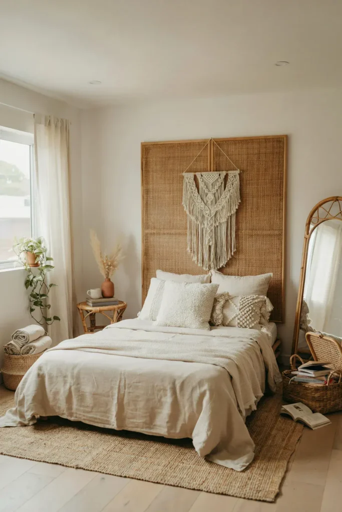 Neutral Bedroom with Woven Decor