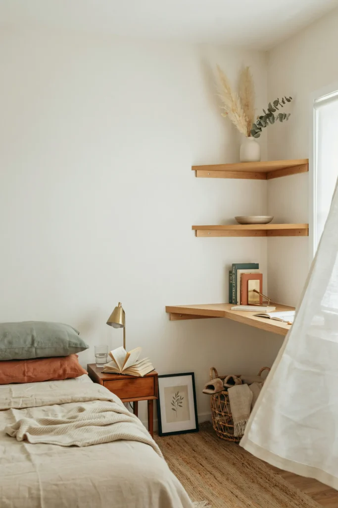 Small Bedroom with Corner Shelving