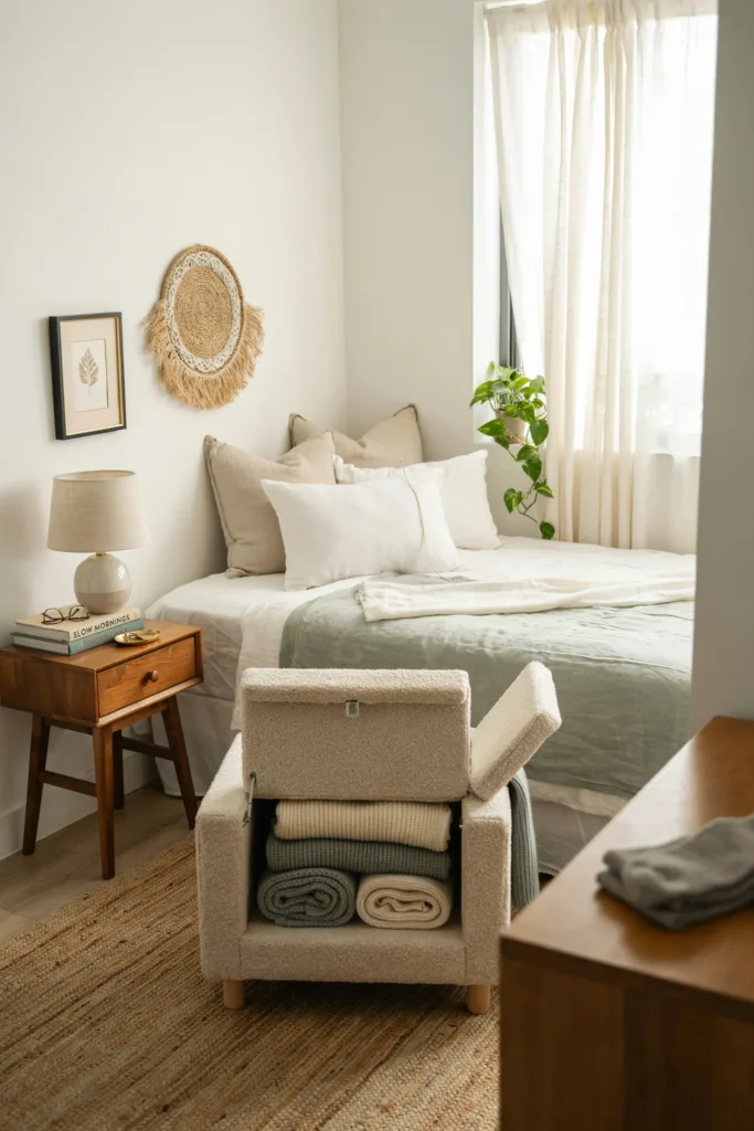 Small Bedroom with Hidden Storage Benches