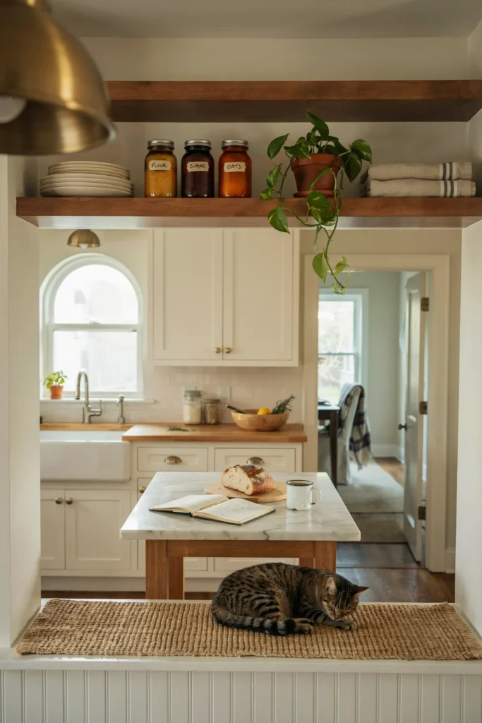 Warm White Kitchen with Natural Wood Accents