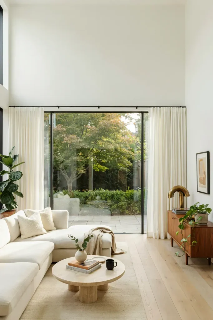 White Living Room with Floor-to-Ceiling Windows