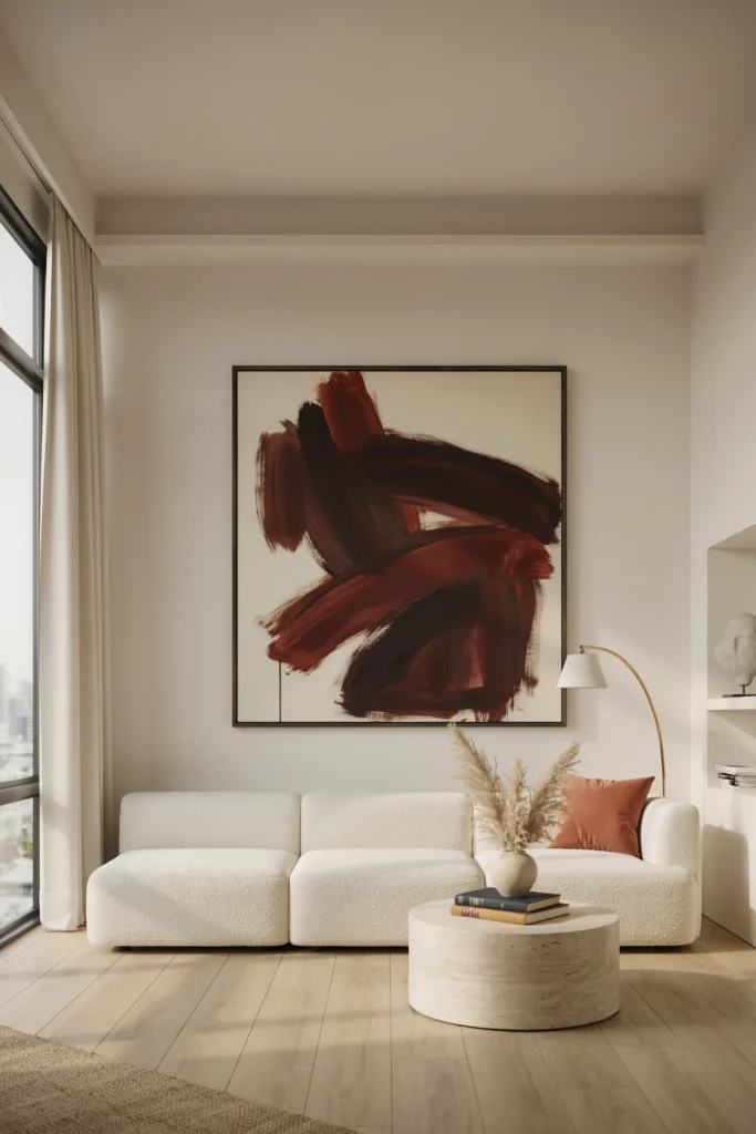 White Living Room with Oversized Artwork