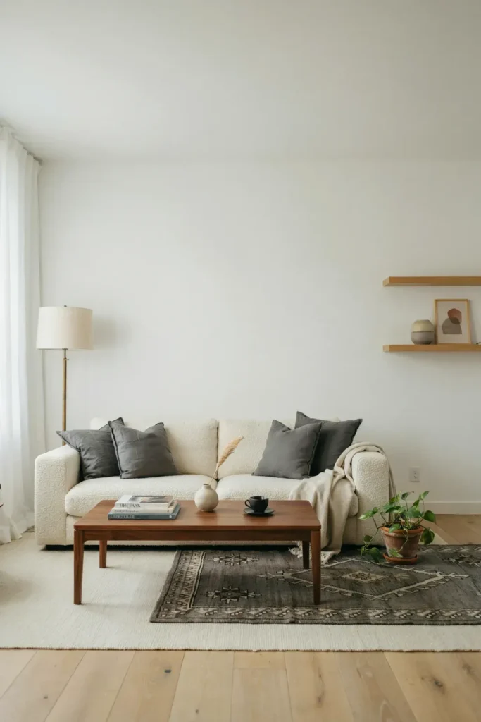 White Living Room with Subtle Gray Accents