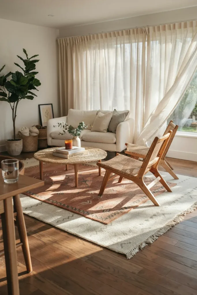 White Living Room with Woven Natural Textures