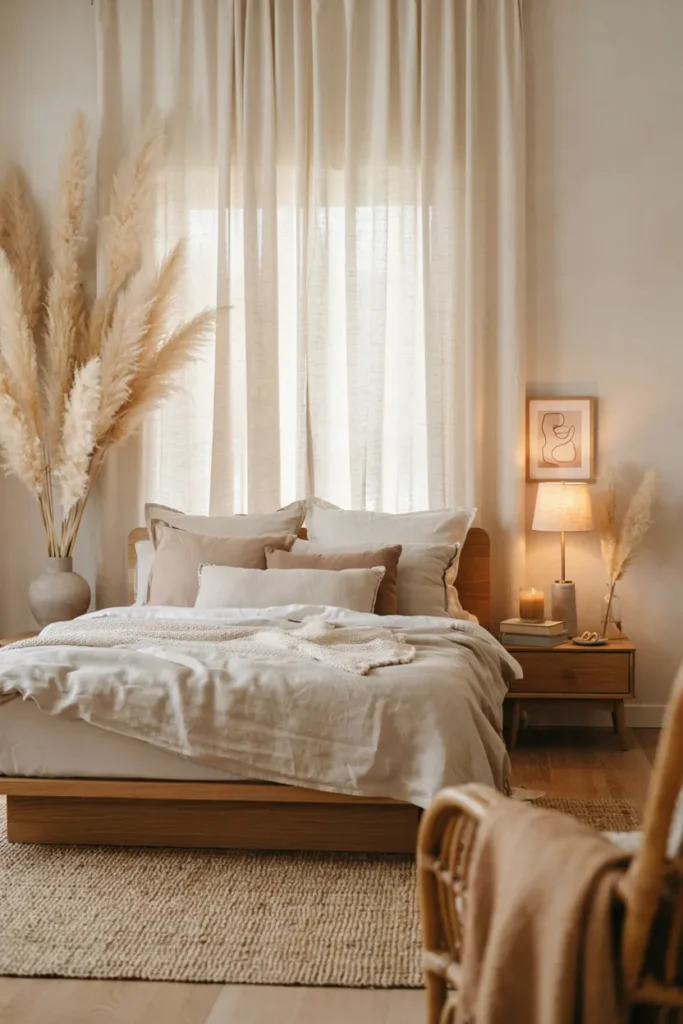 Aesthetic Bedroom with Pampas Grass Accents