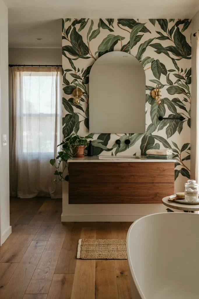 Bathroom Accent Wall with Stylish Wallpaper