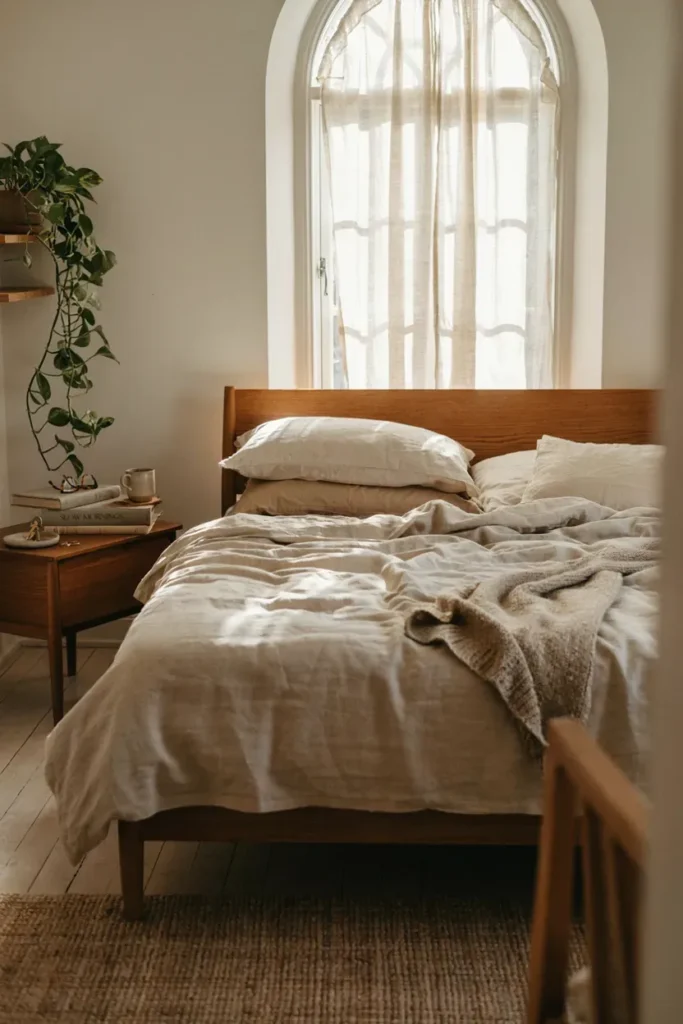 Bedroom with Soft Linen Bedding