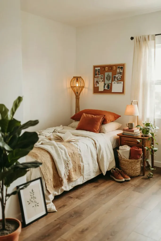 Boho Dorm Room with Warm Earth Tones
