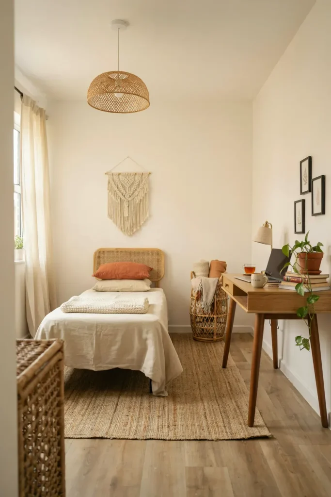 Boho Dorm with Rattan Furniture Accents