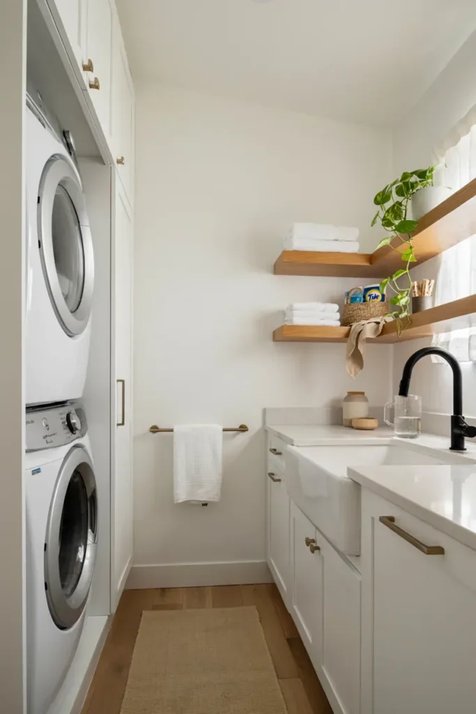 Bright White Decor for Tiny Laundry Spaces
