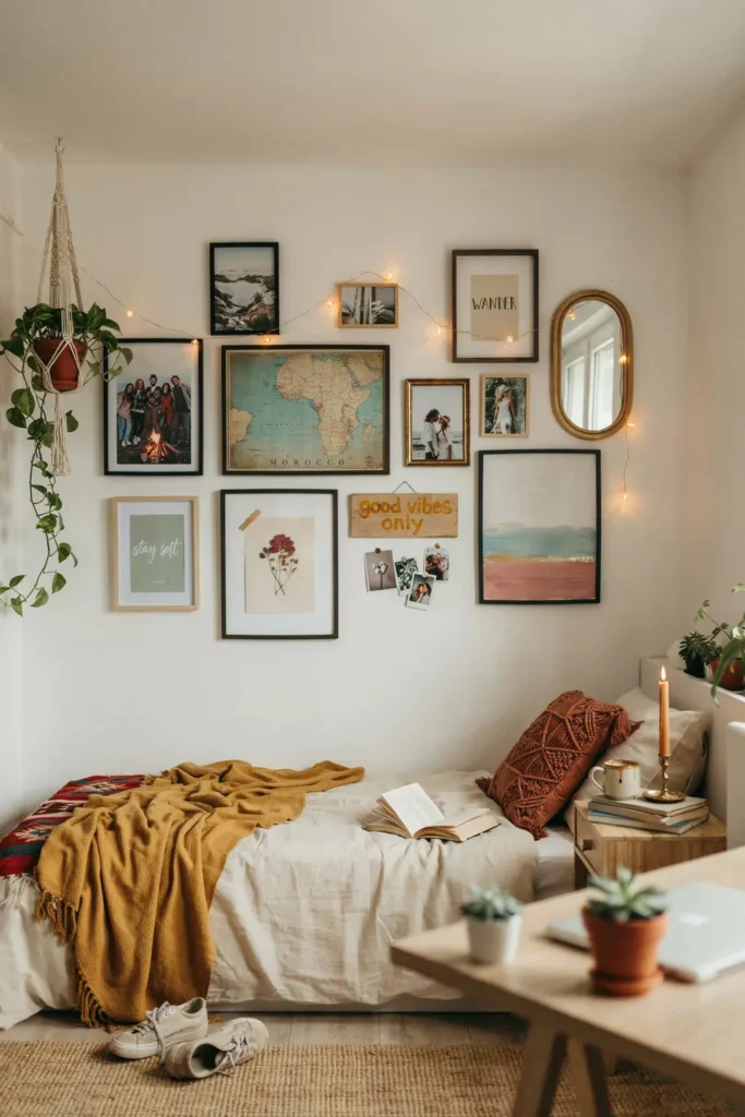 College Dorm Room with a Gallery Wall