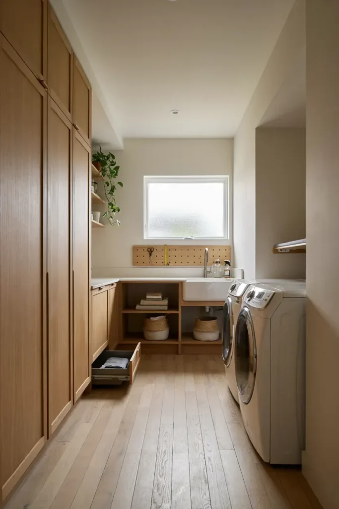 Compact Laundry Room with Built-In Storage