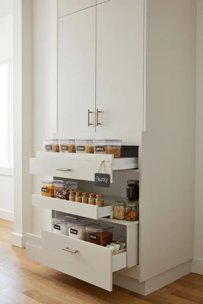 Compact Pantry with Pull-Out Drawers