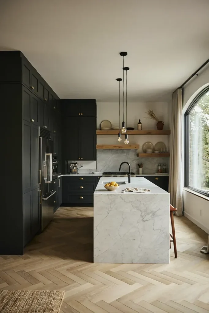 Contemporary Black and Wood Kitchen